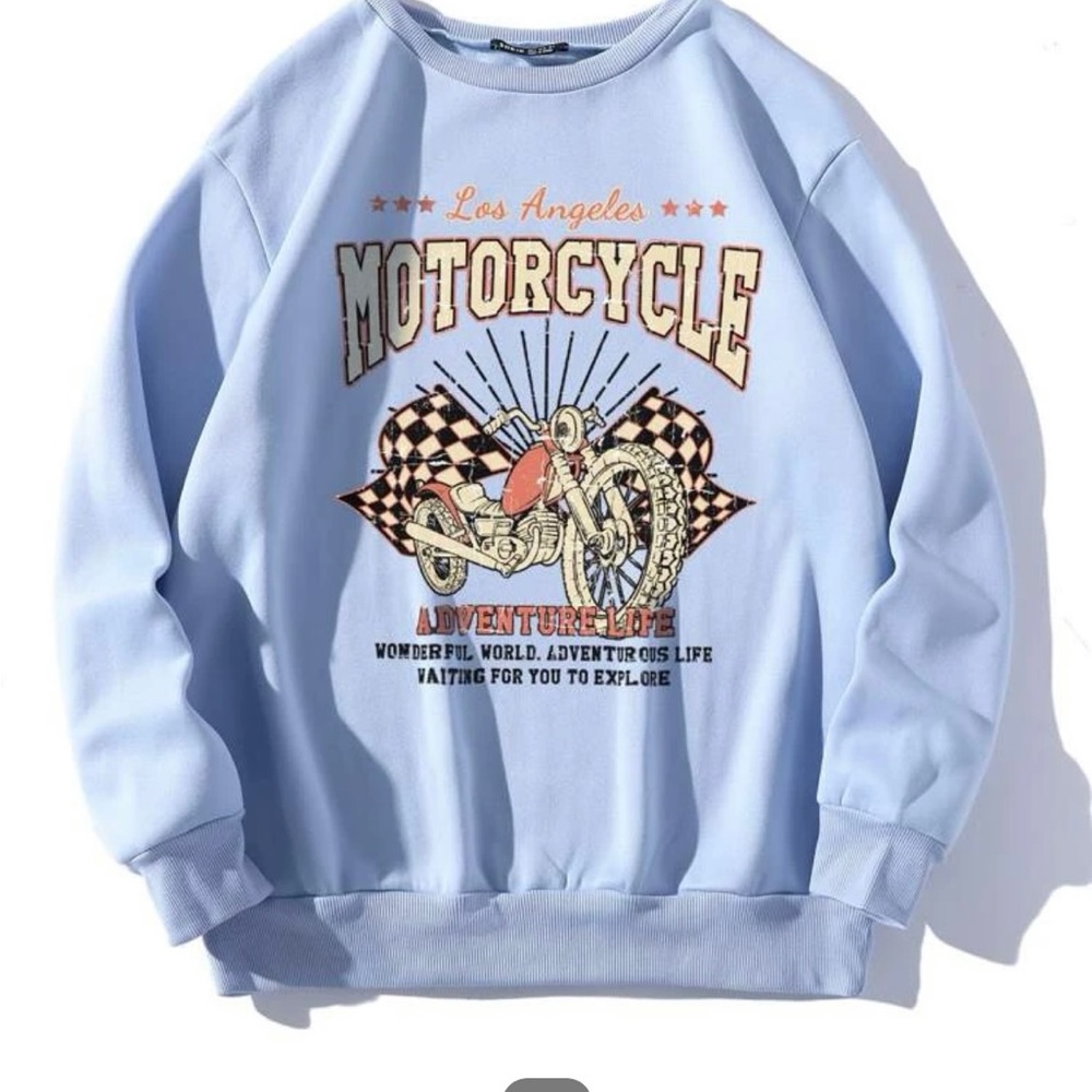 Slogan & motorcycle print thermal sweatshirt